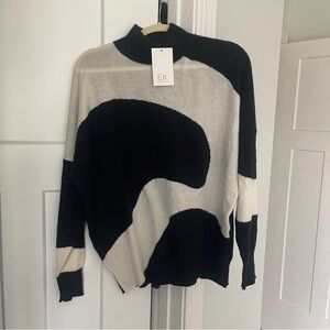 NWT Edinburgh Knitwear Black White swirl Turtleneck‎ Sweater cashmere pullover